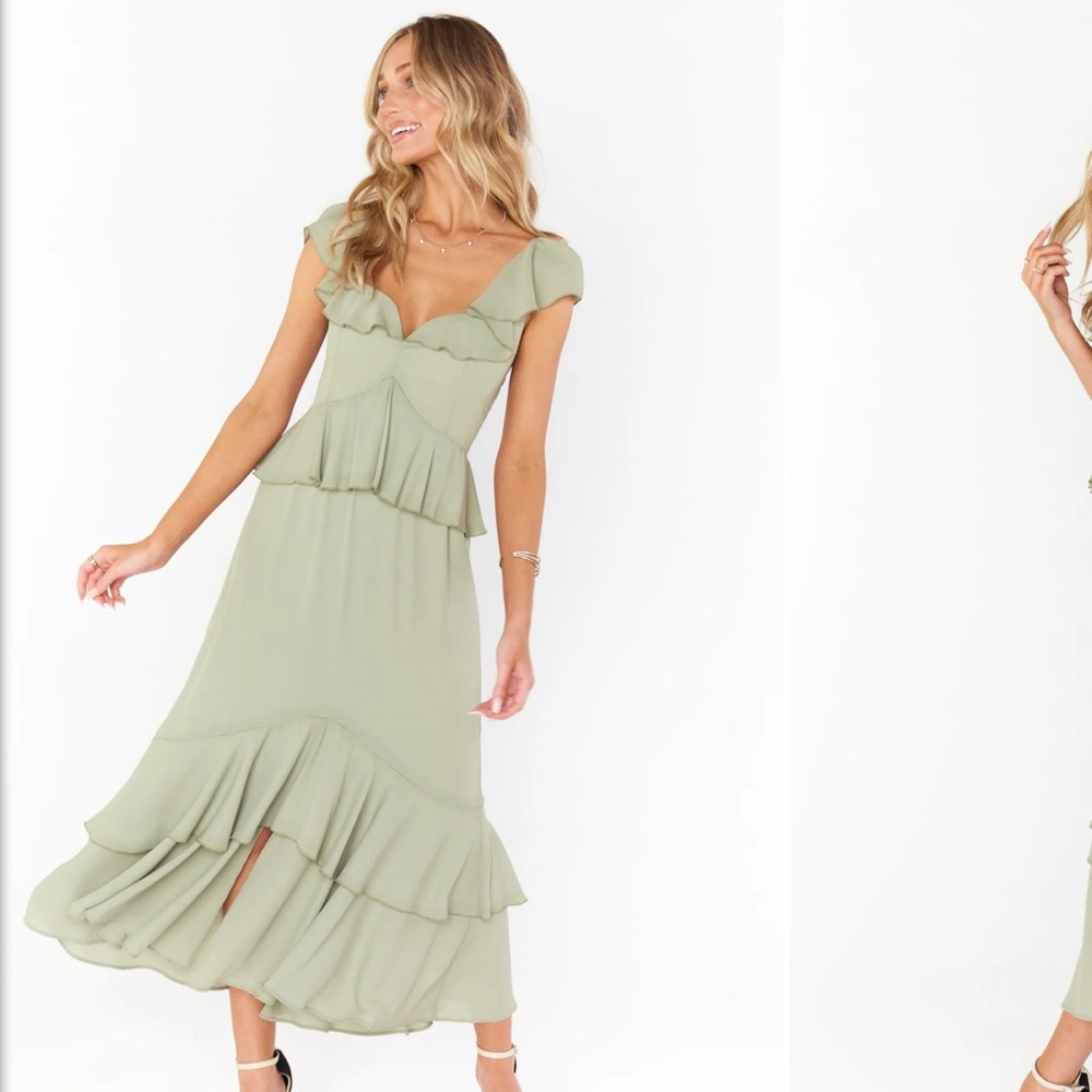 Show Me Your Mumu Resse Ruffle Dress, Moss Green M